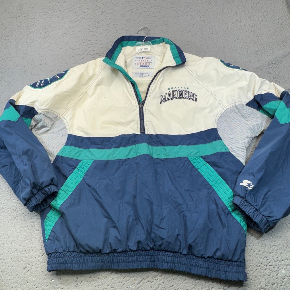 Vintage Seattle Mariners Starter Jacket Mens XL Navy White Pullover Windbreaker